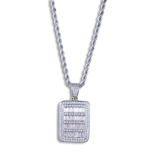 Baguette Iced Out Dog Tag Pendant