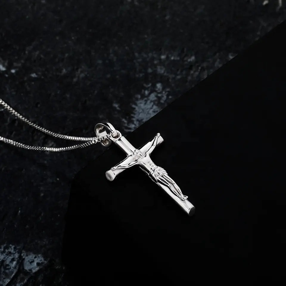 Solid Sterling Silver 925 Jewelry Jesus Cross Pendant