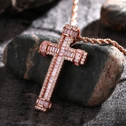 Gold Plated Baguette CZ Diamond Cross Pendant