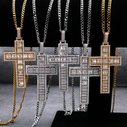 Iced Out Silver Color Cross Pendant