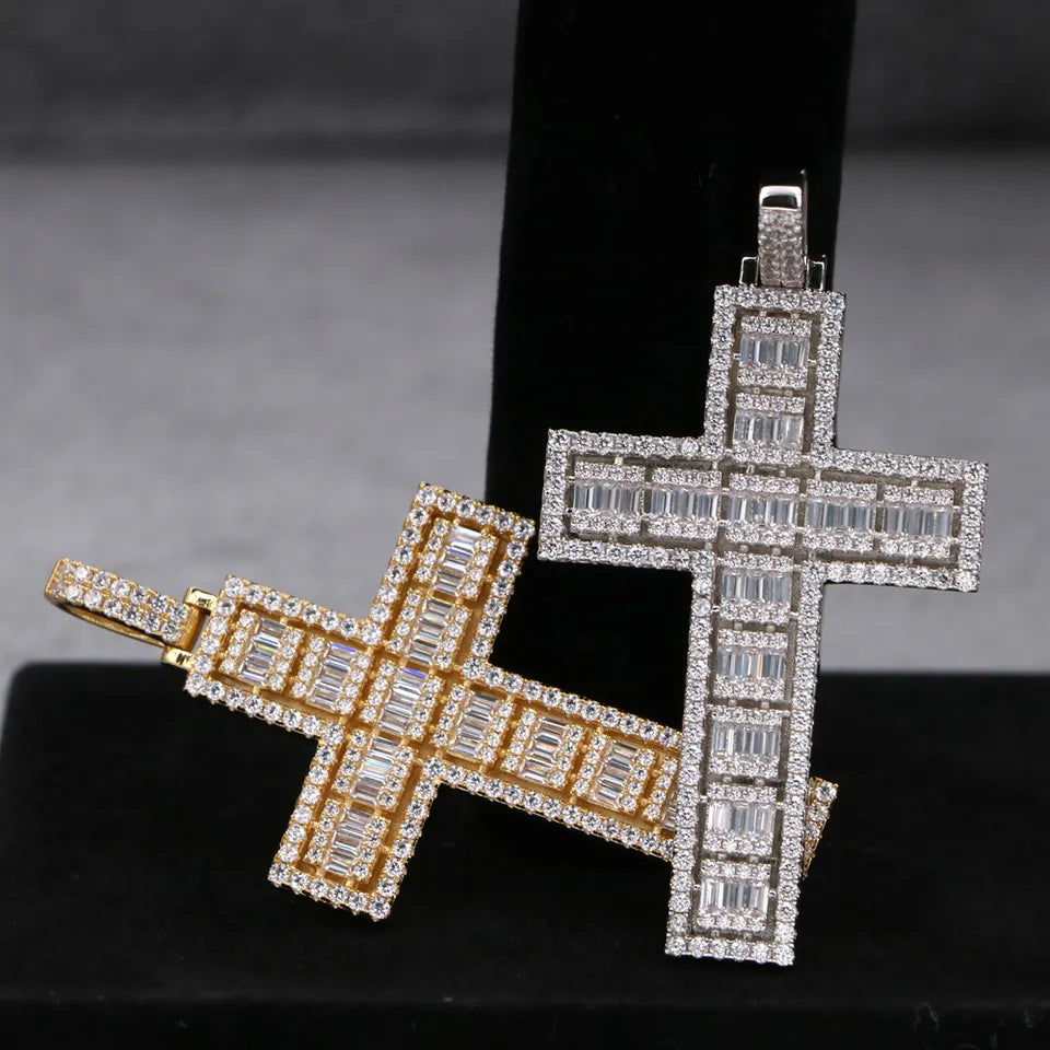 Iced Out Silver Color Cross Pendant