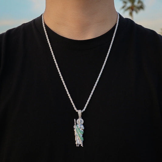 San Judas with White/green stones - Real 925 Silver