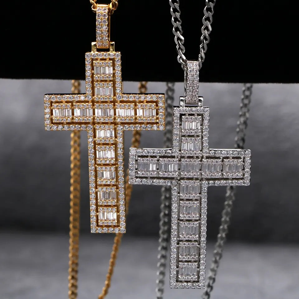 Iced Out Silver Color Cross Pendant