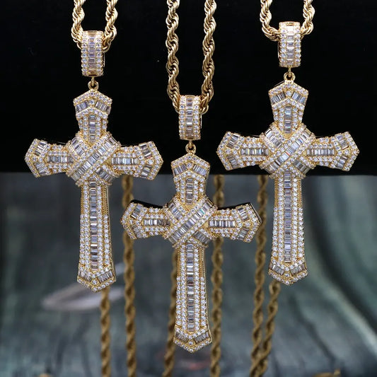 Iced Out Baguette Cross Jesus Pendant