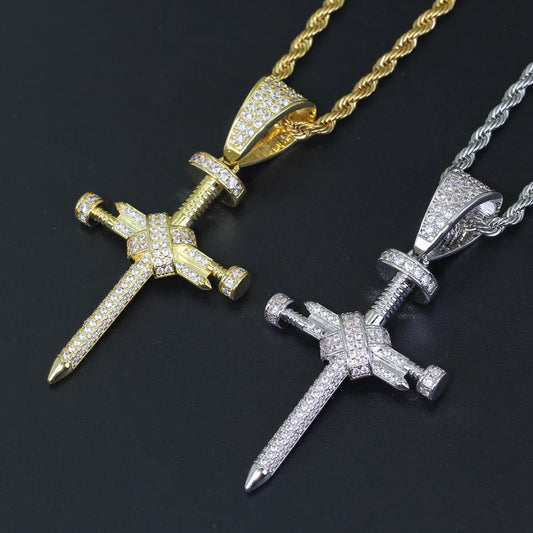 Iced Out Nail Shaped Cross Pendants