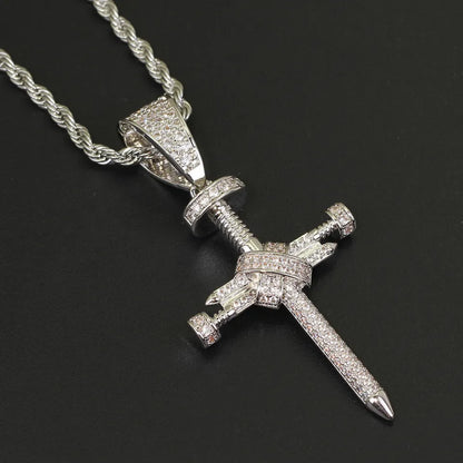 Iced Out Nail Shaped Cross Pendants