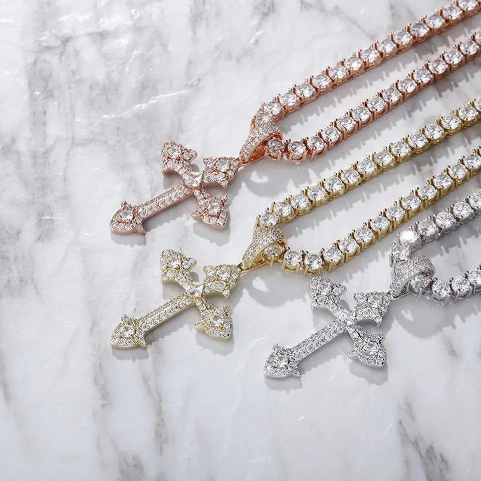 Iced Out Baguette Diamond Cross Pendant