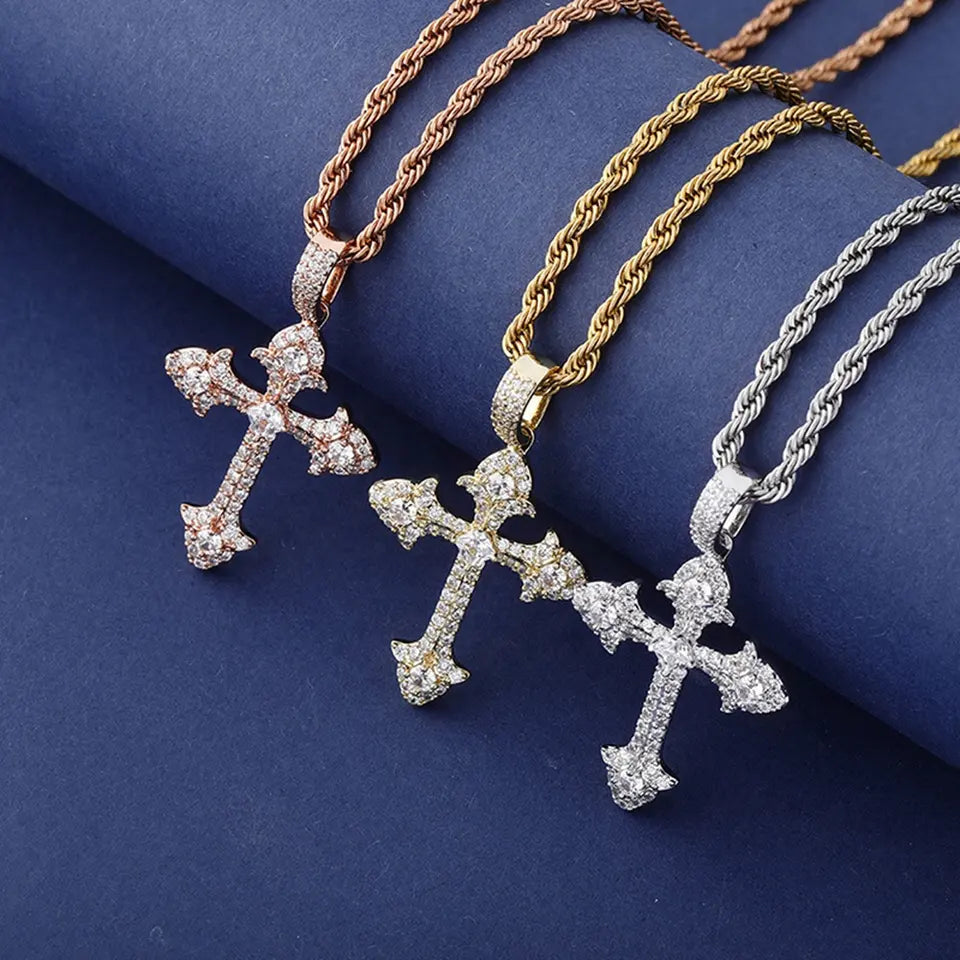 Iced Out Baguette Diamond Cross Pendant