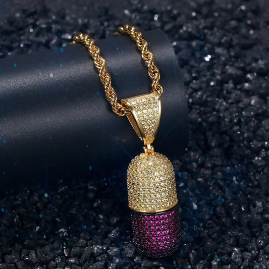 Diamond Gold Filled Pill Cartoon Pendant