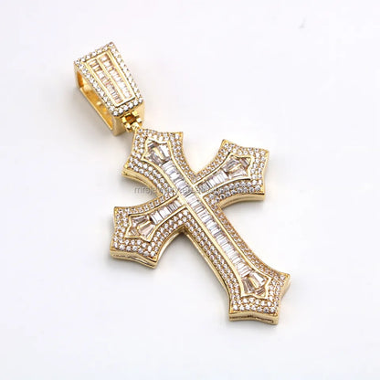 14k Gold Plated Iced Out Baguette Custom Jesus Cross Pendant for Men