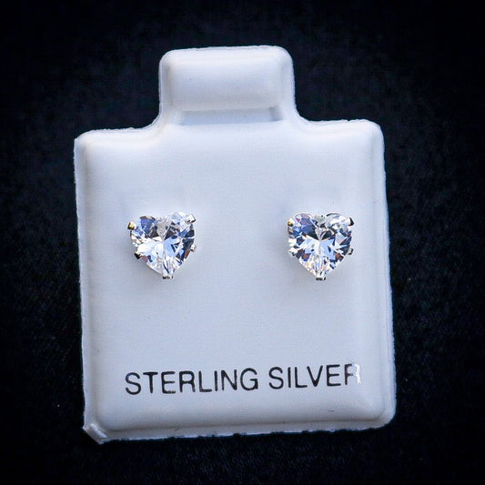 Real 925 Silver - 5mm Heart Cut CZ Diamond Stud Earrings