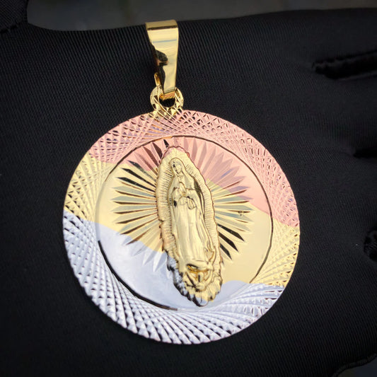 Large 3 Tone Virgin Mary Medallion Pendant