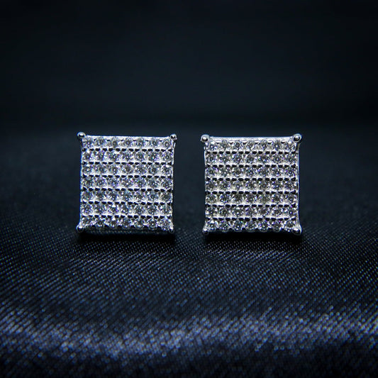 VVS Moissanite 9mm Iced Square Stud Earrings - 925 Silver