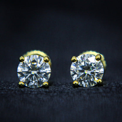 VVS Moissanite 6mm Round Cut Stud Earrings - Gold over 925 Silver