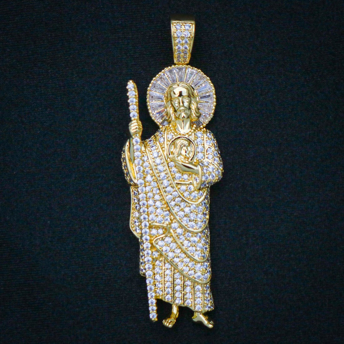 Iced Baguette San Judas Pendant - Gold