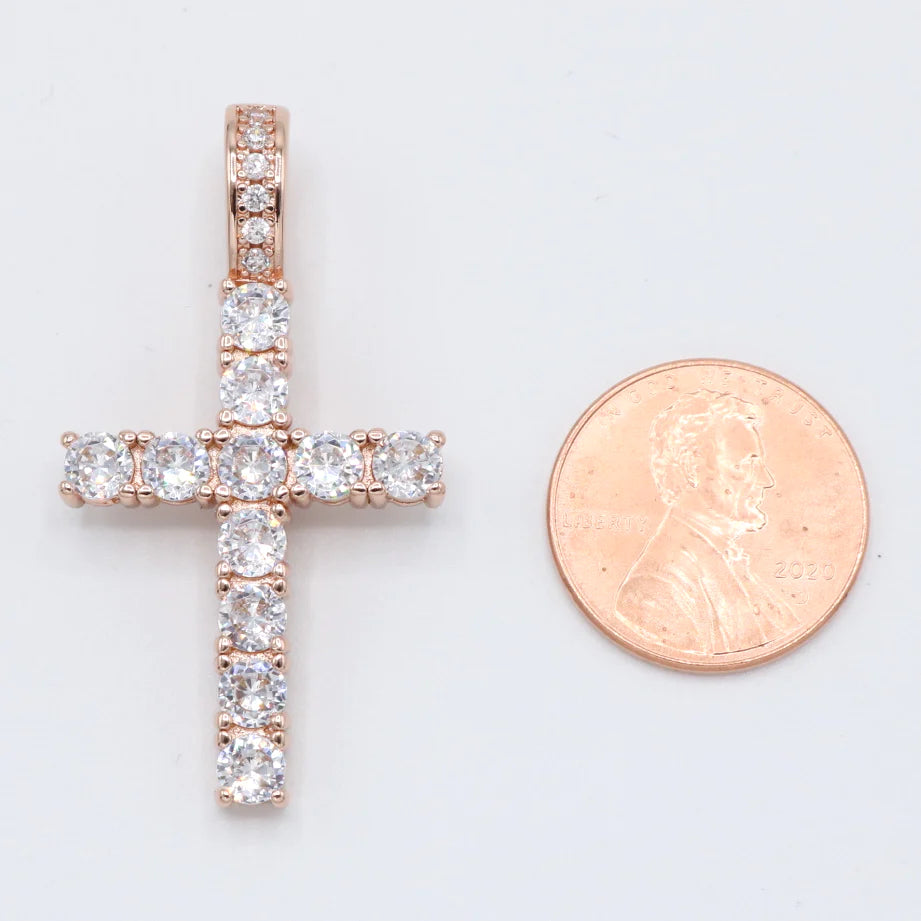 CZ Diamond Cross Pendant - Rose Gold