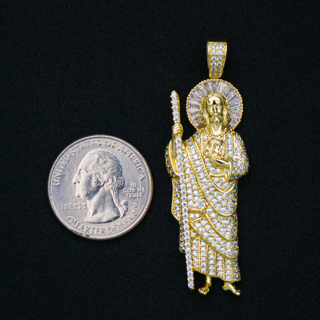 Iced Baguette San Judas Pendant - Gold