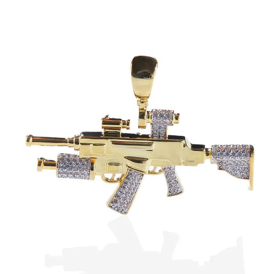 Gun Pendant Hip Hop Iced Out Pendant Necklace