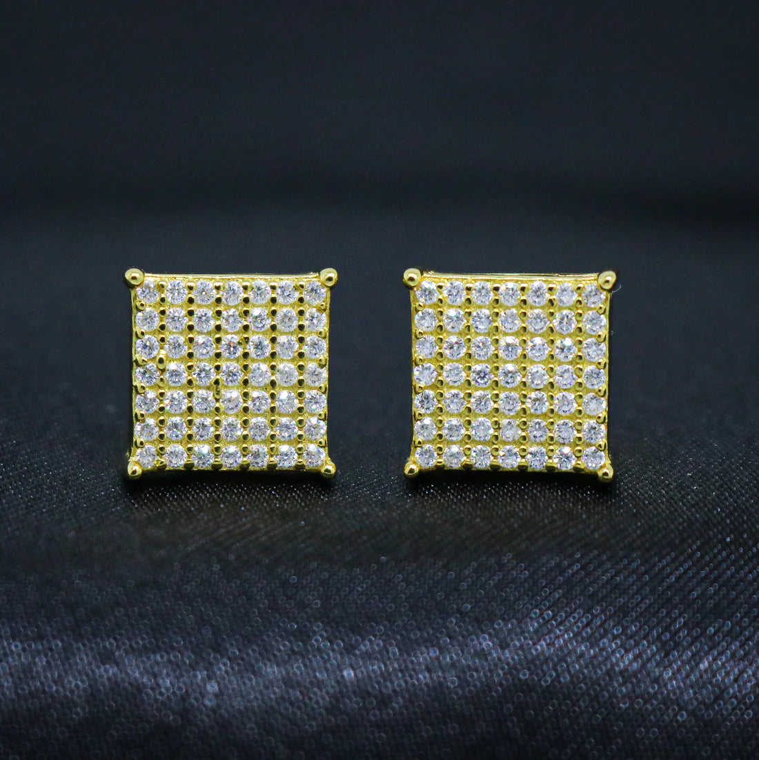 VVS Moissanite 9mm Iced Square Stud Earrings - Gold over 925 Silver