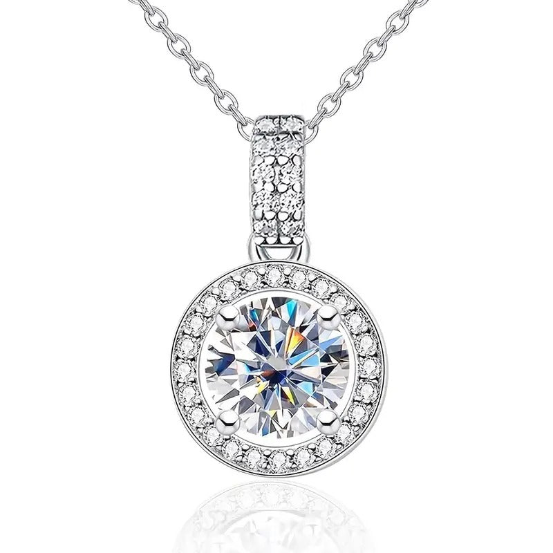 Luxury Round Shape Necklaces 925 Sterling Silver Fine Jewelry For Women Solitaire 10 Carat CZ Round Pendant Necklace