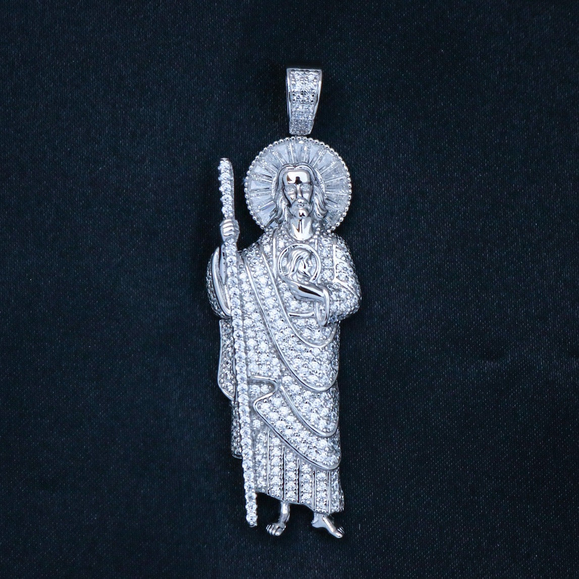 Iced Baguette San Judas Pendant - Real 925 Silver