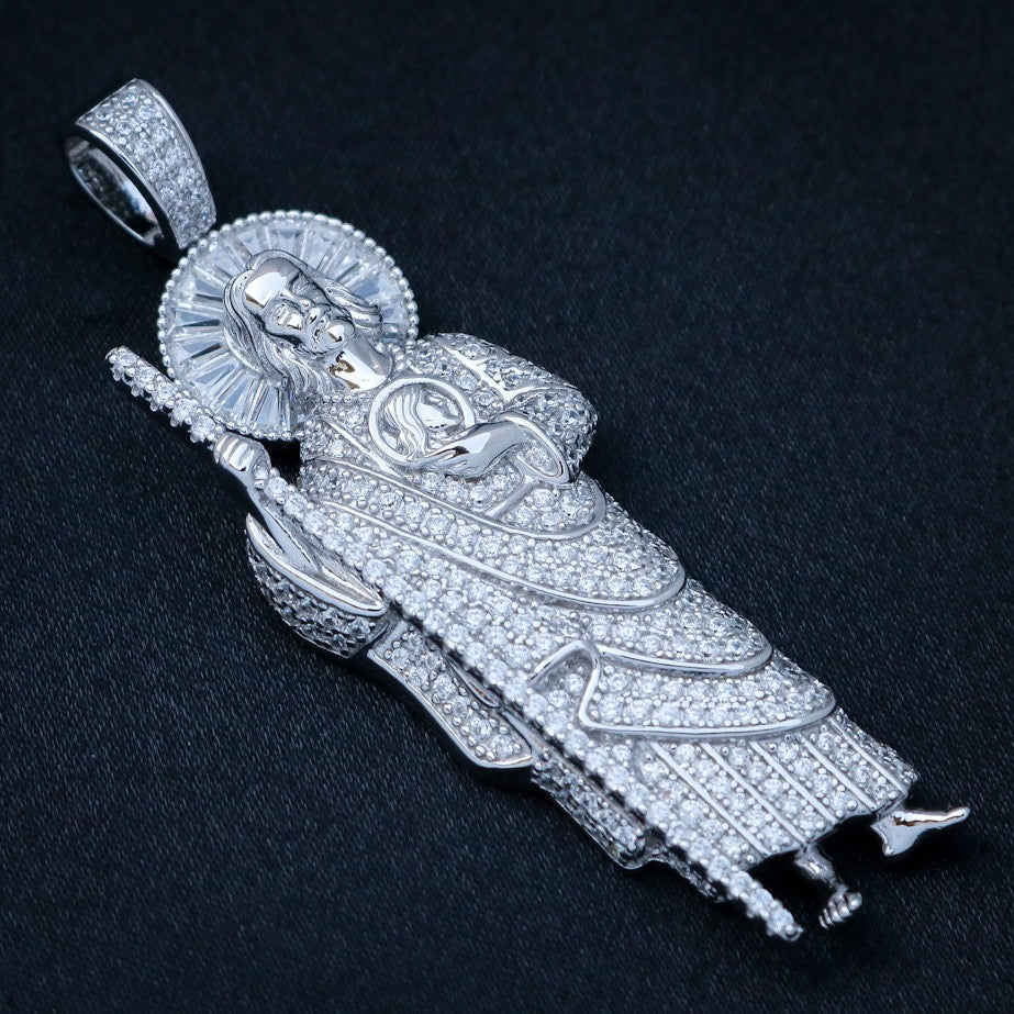 Iced Baguette San Judas Pendant - Real 925 Silver