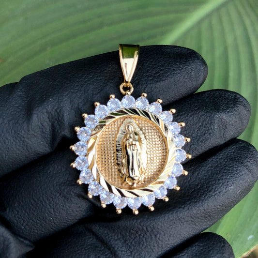 Small Virgin Mary CZ Diamond Bezel Pendant