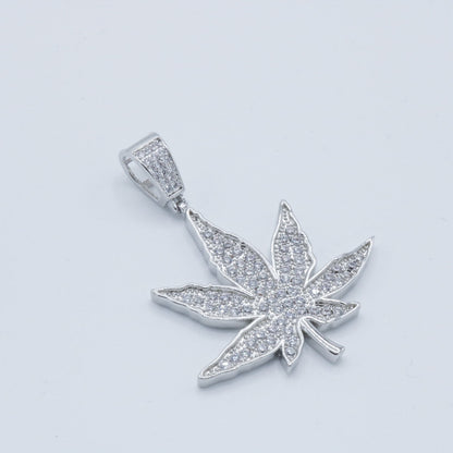 Marijuana Leaf Iced out pendant - White Gold Plated