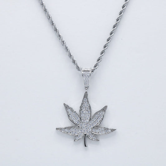 Marijuana Leaf Iced out pendant - White Gold Plated