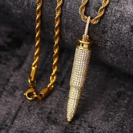 18K Gold Plated Iced Out Big Bullet Pendants