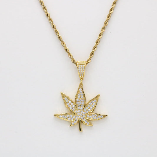 Marijuana Leaf Iced out pendant - Gold Plated