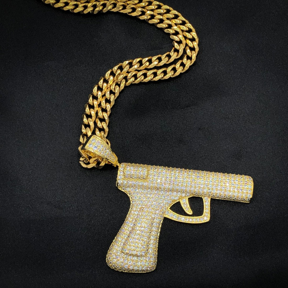 Large Iced out Handgun Pendant - Gold