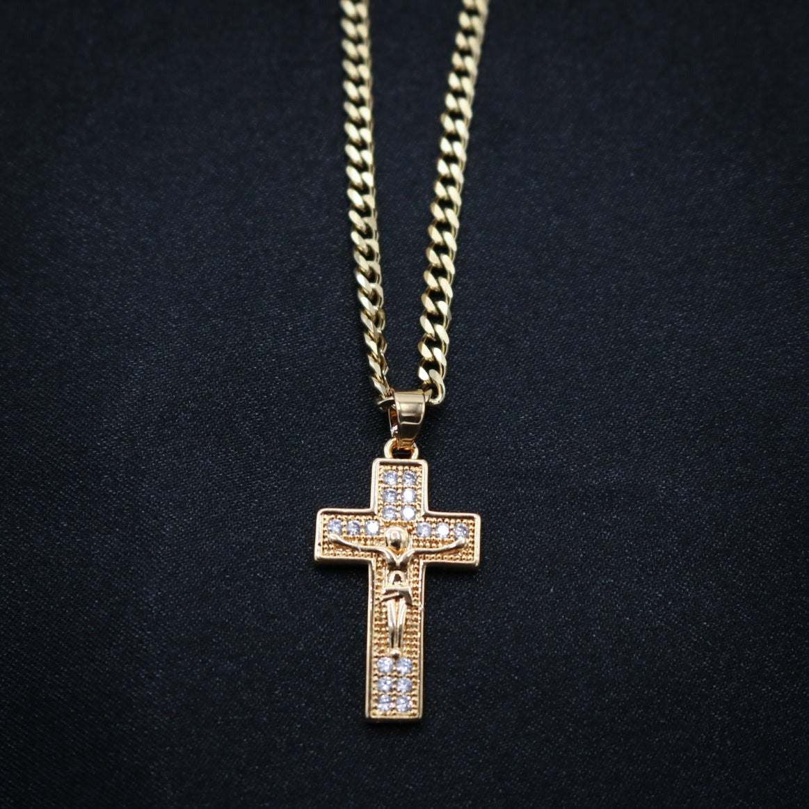 Jesus on the Cross Necklace with stones