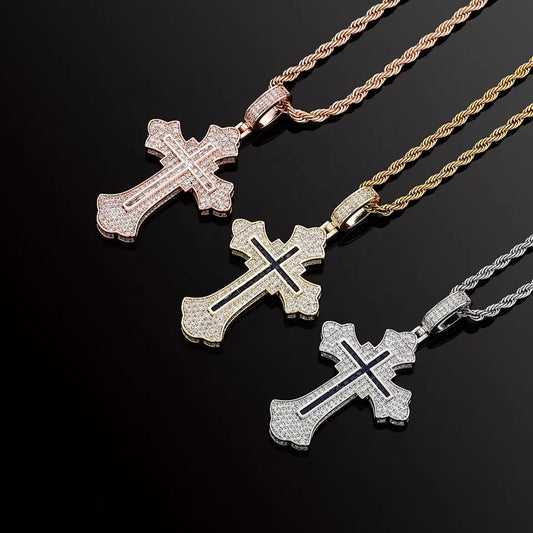 Luxury Iced Out Baguette Jesus Cross Statue Charm Pendant