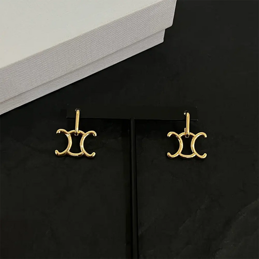 Women Triomphe Lock Earrings in Brass with Gold Finish-Gold