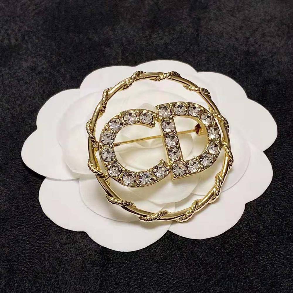 Women Clair D Lune Brooch Gold-Finish Metal and White Crystals