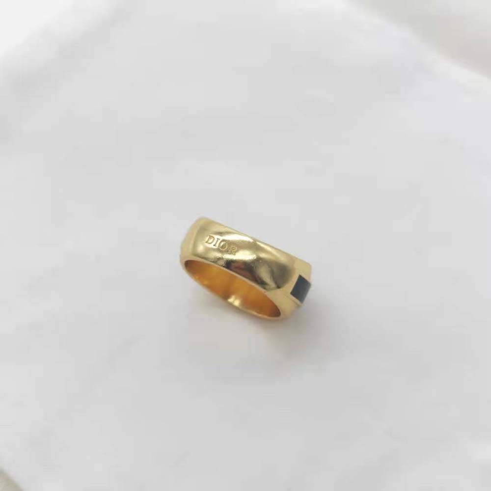 Women Code Ring Gold-Finish Metal and Black Lacquer