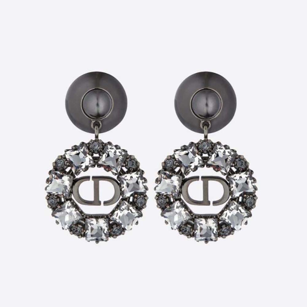 Women Tribales Earrings Ruthenium-Finish Metal with Gray Resin Pearls and Black Crystals