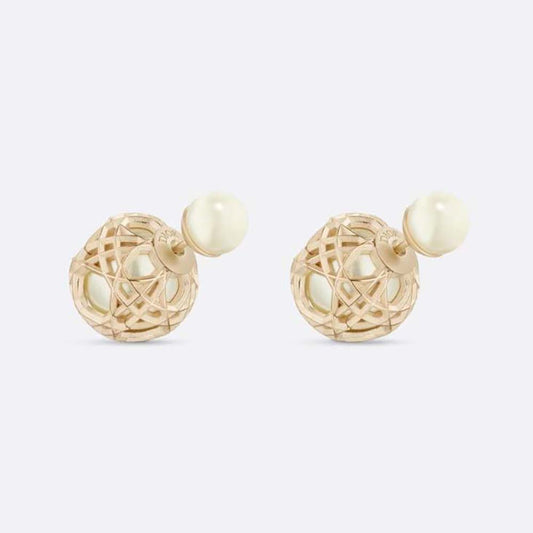 Women Tribales Earrings White Resin Pearls and Gold-Finish Metal