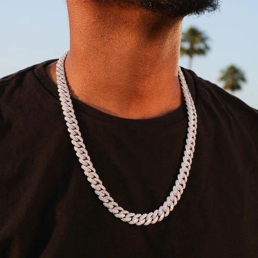 10mm Iced Out Cuban Link Chain - White Gold