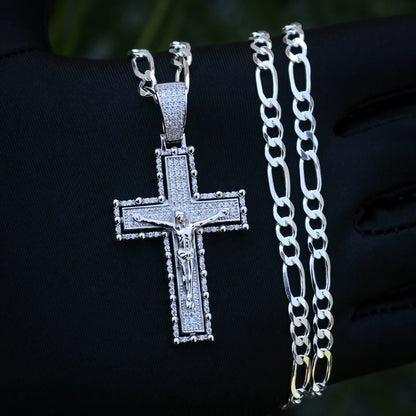 Iced Out Crucifix Pendant - Real 925 Silver