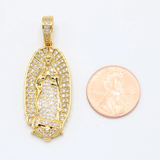 Iced out Virgin Mary Pendant - White Gold