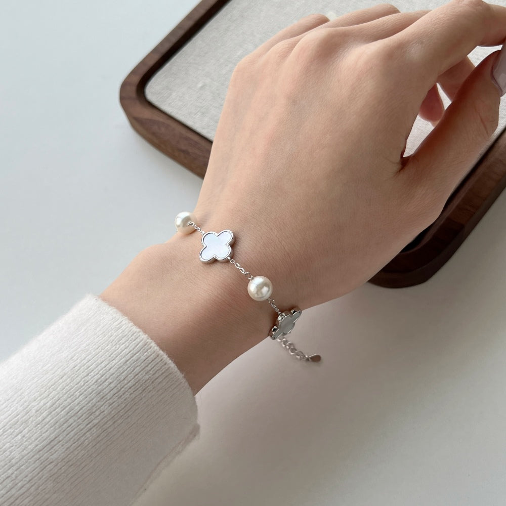 Icedlinks Silver White Shell Bracelet