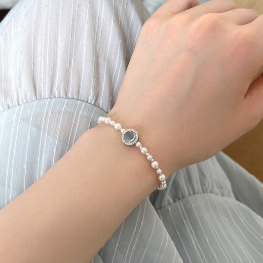 Icedlinks Zircon 5A Grade Silver Pearl Bracelet