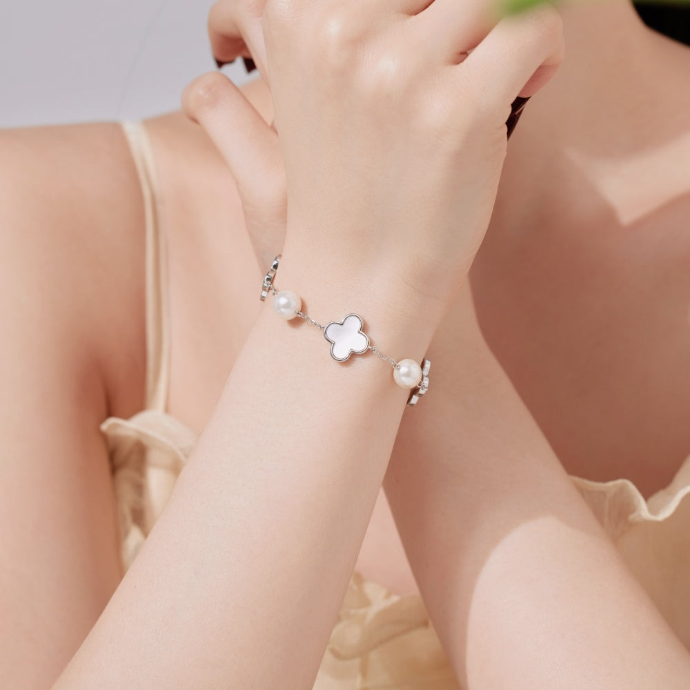 Icedlinks Silver White Shell Bracelet