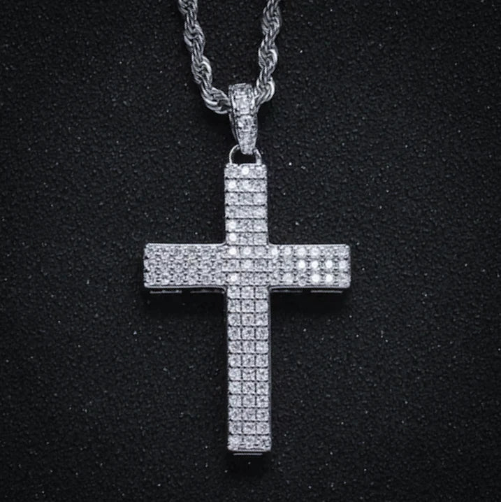 Pave Set Diamond Cross - White Gold