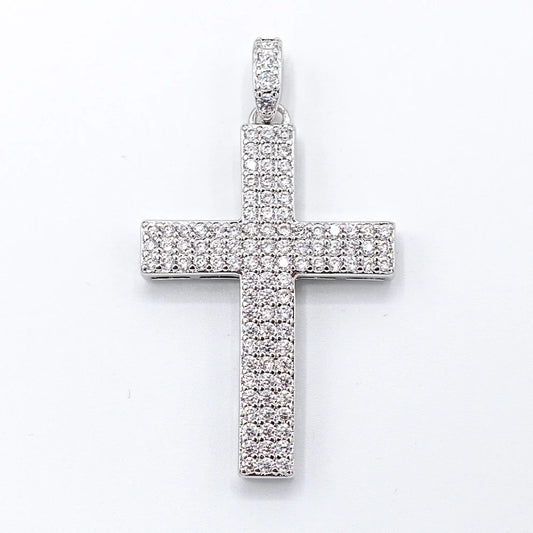 Pave Set Diamond Cross - White Gold