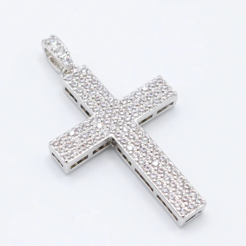 Pave Set Diamond Cross - White Gold