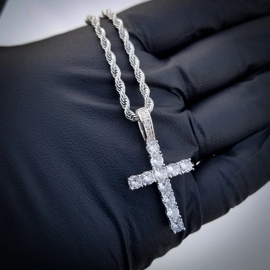 Small Diamond Cross Pendant - White Gold