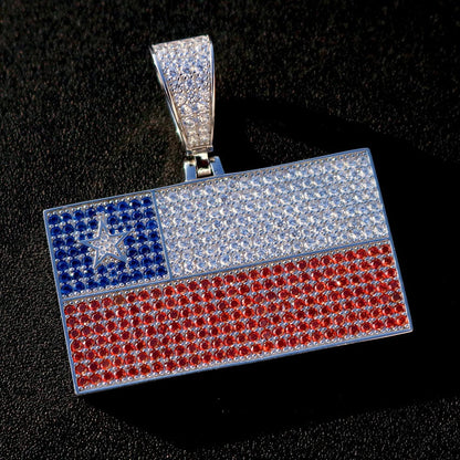 Iced Out Chile Flag Pendant - Real 925 Silver